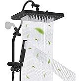 Hibbent Upgraded cUPC Certified 13'' Shower Head Combo, High Pressure 5-spray Rainfall Showerhead, Stainless Steel 4 Spray Handheld, All Metal 4-way Diverter Arm, 71'' Hose and Holder, Black