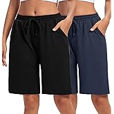 ASIMOON Womens Bermuda Shorts Lounge Athletic Shorts Loose Running Shorts Casual Long Yoga Shorts with Pockets