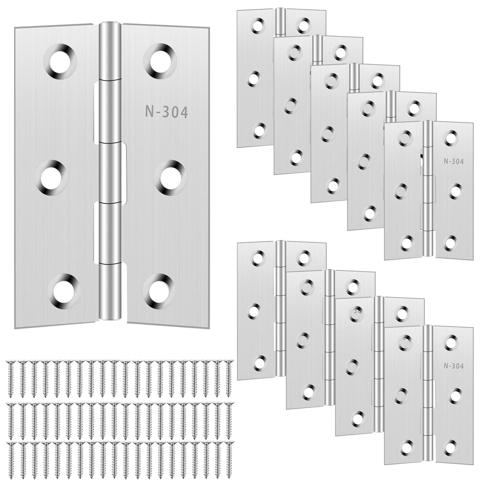 3 Inch Stainless Steel Strong Butt Door Hinge 75 * 50MM Timber Door Hinge(6 Holes) with 60 Screws Used in Small Furniture Hardware Cabinet Closet Drawer(5 Pairs，Thickness 1 MM)