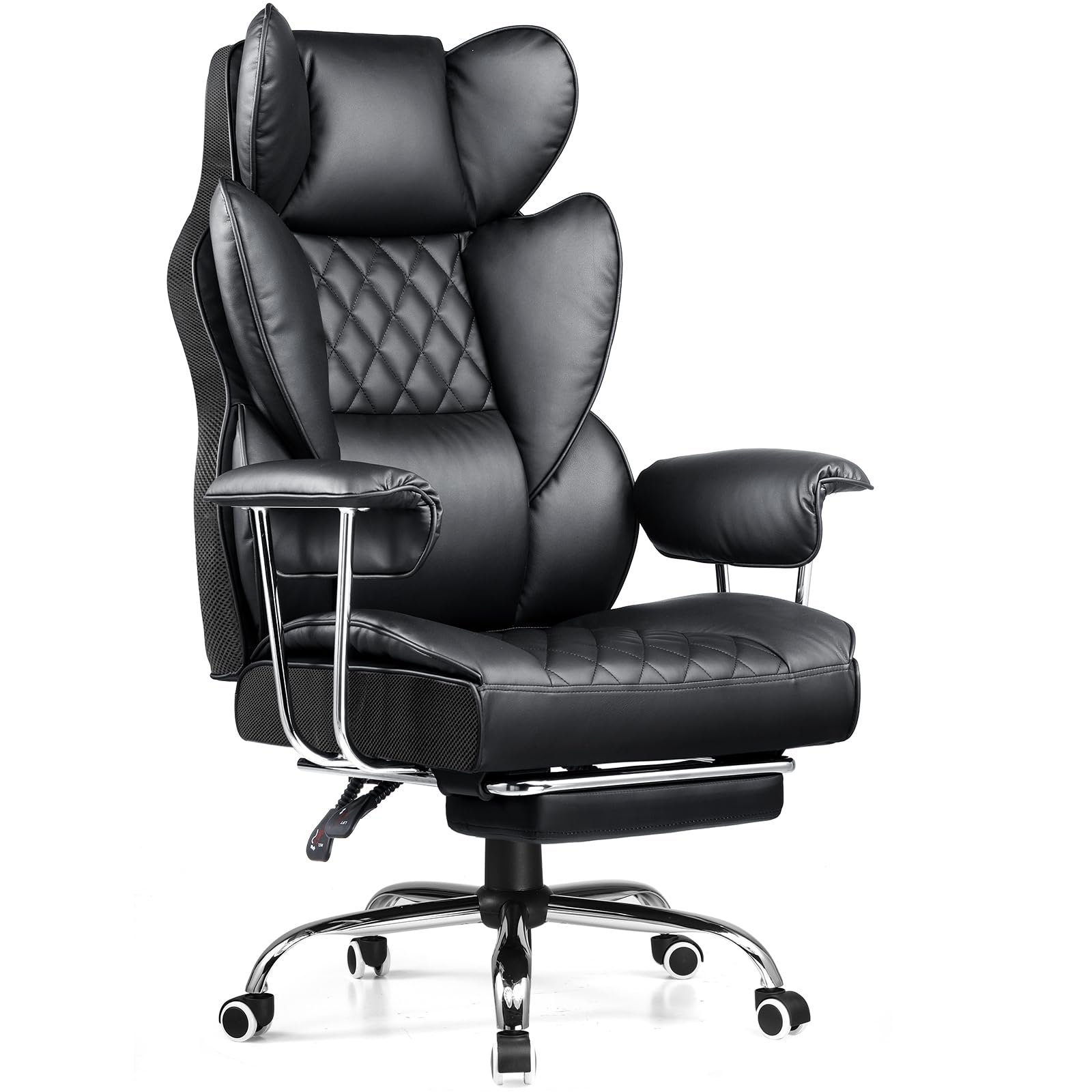 Photo 1 of COMHOMA Big and Tall Office Chair, High Back Leather Gaming Chair with Footrest, Executive Ergonomic Office Chair with Pocket Spring Lumbar Support and with Outward Fixed Soft Armrests