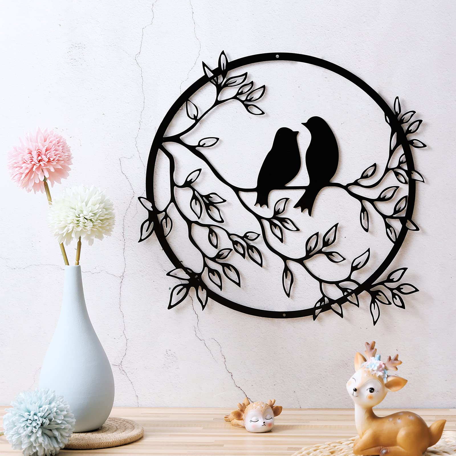 Photo 1 of Ferraycle Metal Wall Art Bird on Tree Branch Silhouette Bird Art Decor for Living Room Garden Bedroom Office Home Wall Housewarming Party Decor(Black)