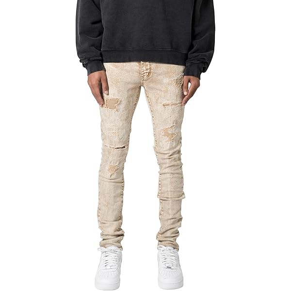 mnml Men's X559 Skinny Moto Denim, Black/Green at Amazon