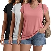 Huukeay 3 Pack Women’s Plus Size V Neck T Shirts, Cap Sleeve Summer Casual Tops Loose Fit Tees 2025 Trendy Shirts