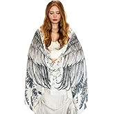 Shovava Delicately Hand Painted Silk & Cashmere White Bird Feather Wrap Scarf