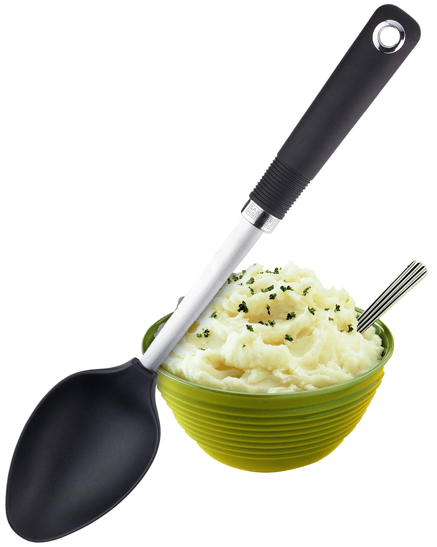 Sabatier Professional Nylon Serving Spoon - Anti-Scratch for Non-Stick Pans. Dishwasher Safe. Stainless Steel Core and Soft Grip Handle. Ideal Cooking Utensil. 25 Year Guarantee.