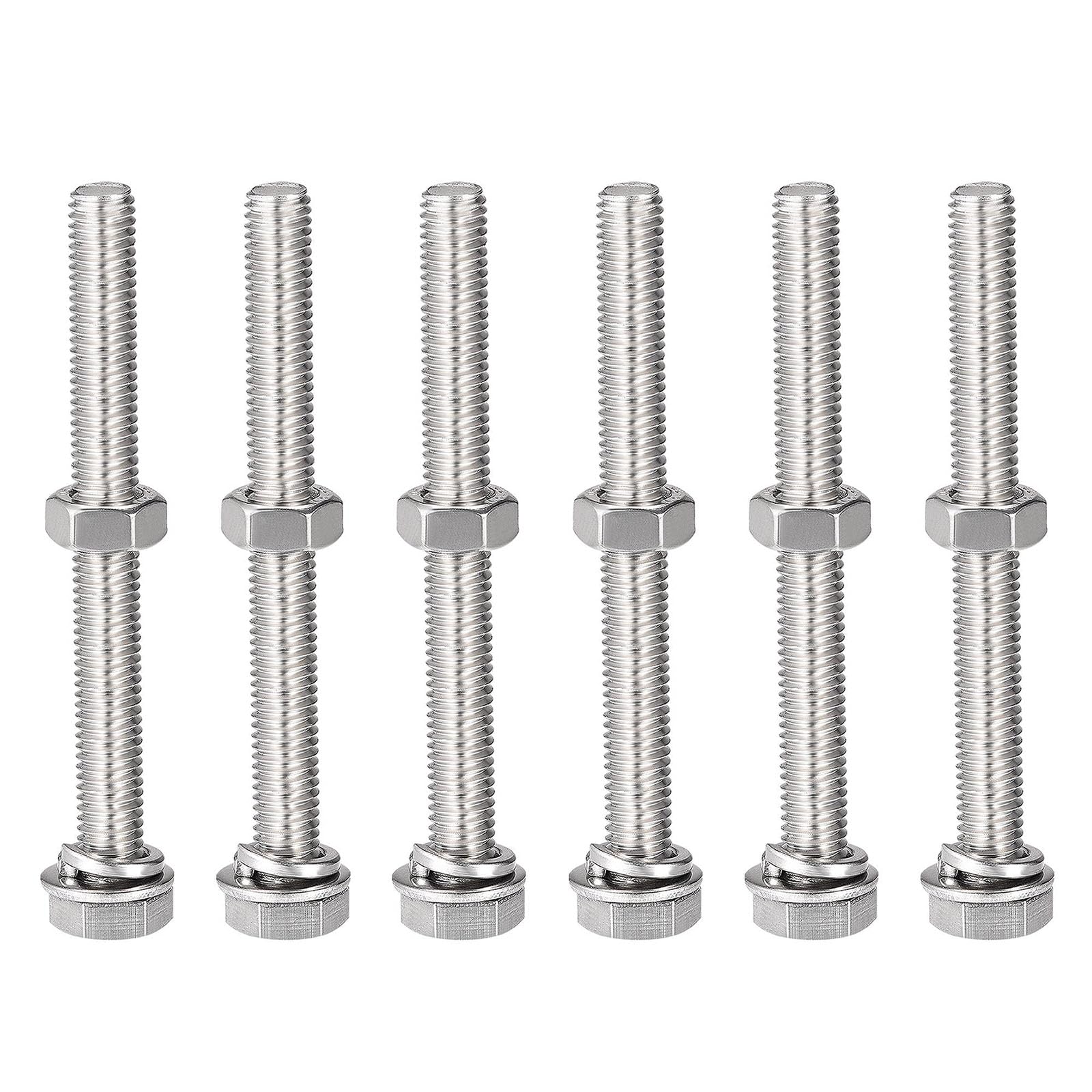 TOP-VIGOR 6Pcs M8 x 75mm Hex Head Screws Bolts, Nuts, Flat & Lock Washers Kits, 304 Stainless Steel Fully Thread Hexagon Bolts for DIY Bike Motorcycles Repair