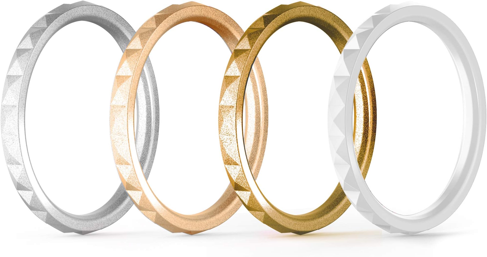 ThunderFitThin and Stackable Silicone Rings for Women, Rubber Wedding Bands for Women Engagement Diamond Pattern 2.5mm Wide 2mm Thick - Variety Multipack 1-16