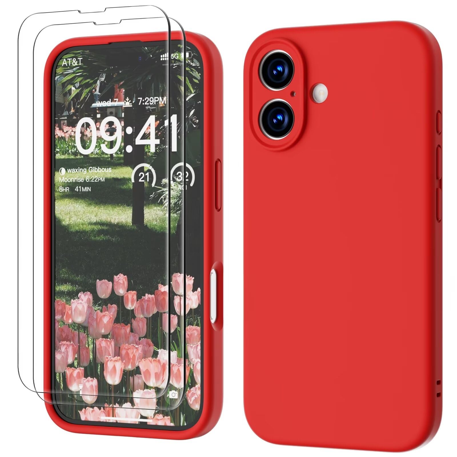 GOODVISH 3 IN 1 for iPhone 16 Case 6.1 inch, Upgraded Camera Protection, 2X HD Screen Protector, Liquid Silicone Anti-Scratch Shockproof Gel Rubber Anti-Fingerprint Phone Case Cover, Red