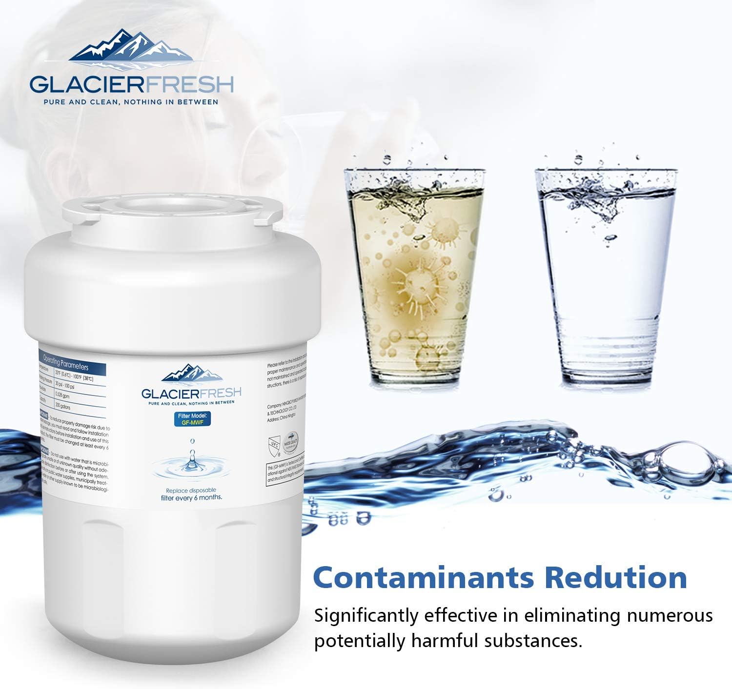 MWF Water Filter Replacement for GE Refrigerator, GLACIER FRESH NSF 42 Certified Cartridges Compatible with GE MWF SmartWater, MWFA, MWFP, GWF, GWFA, Kenmore 9991, 46-9991, HDX FMG-1, WFC1201, 1 Pack: Home Improvement