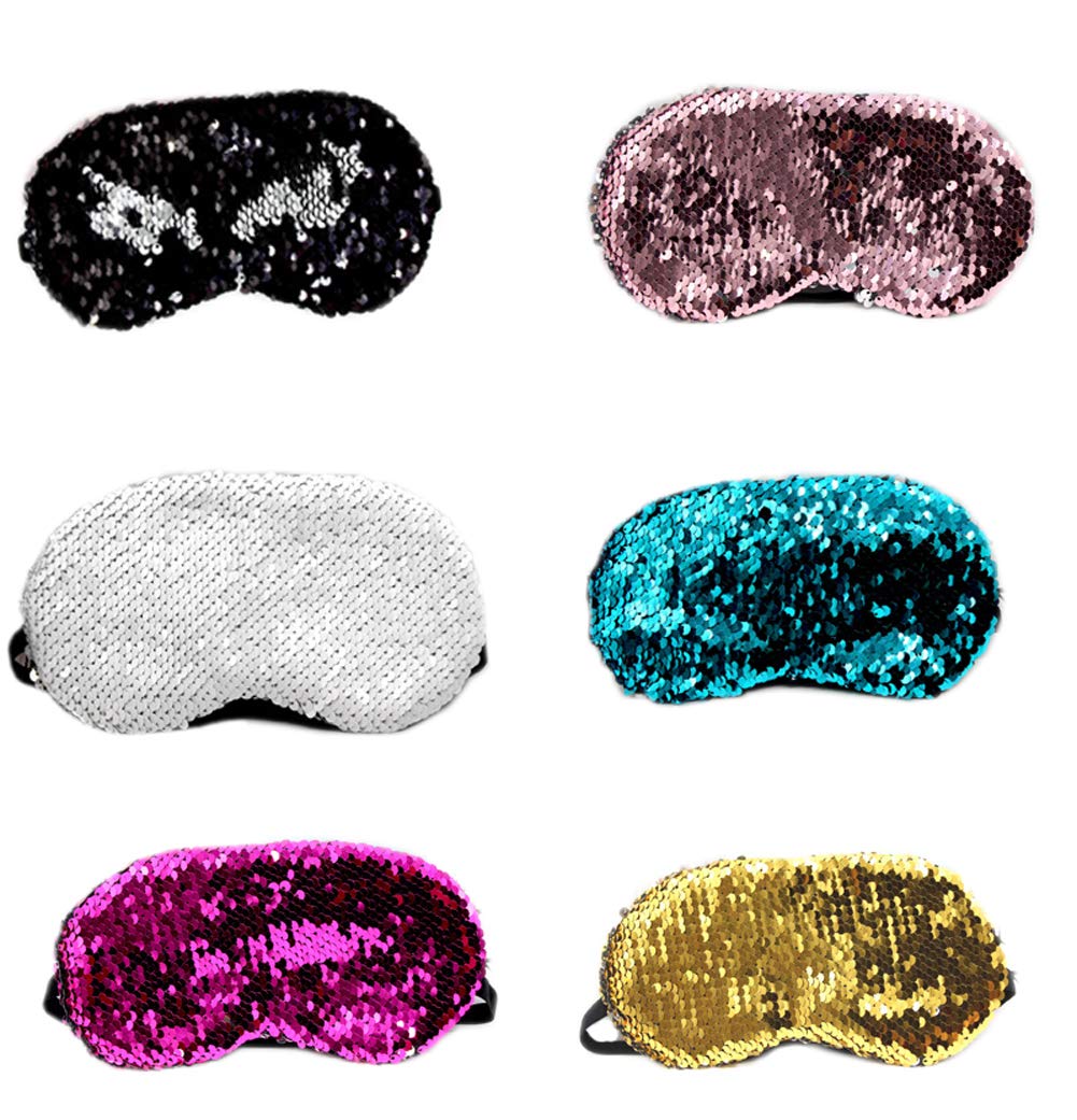 FSSTUD 6 Pcs Glitter Mermaid Sequins Sleep Sleeping Eye Mask Elastic Eye Cover Shade Blindfold Women Teens Girls