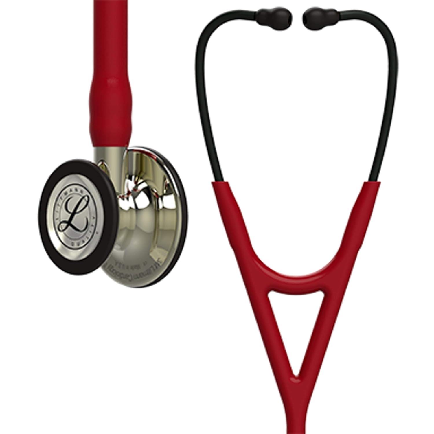 3M Littmann Cardiology IV Diagnostic Stethoscope, Champagne-Finish Chest Piece and Stem, Burgundy Tube, Smoke Headset, 27 Inch, 6176