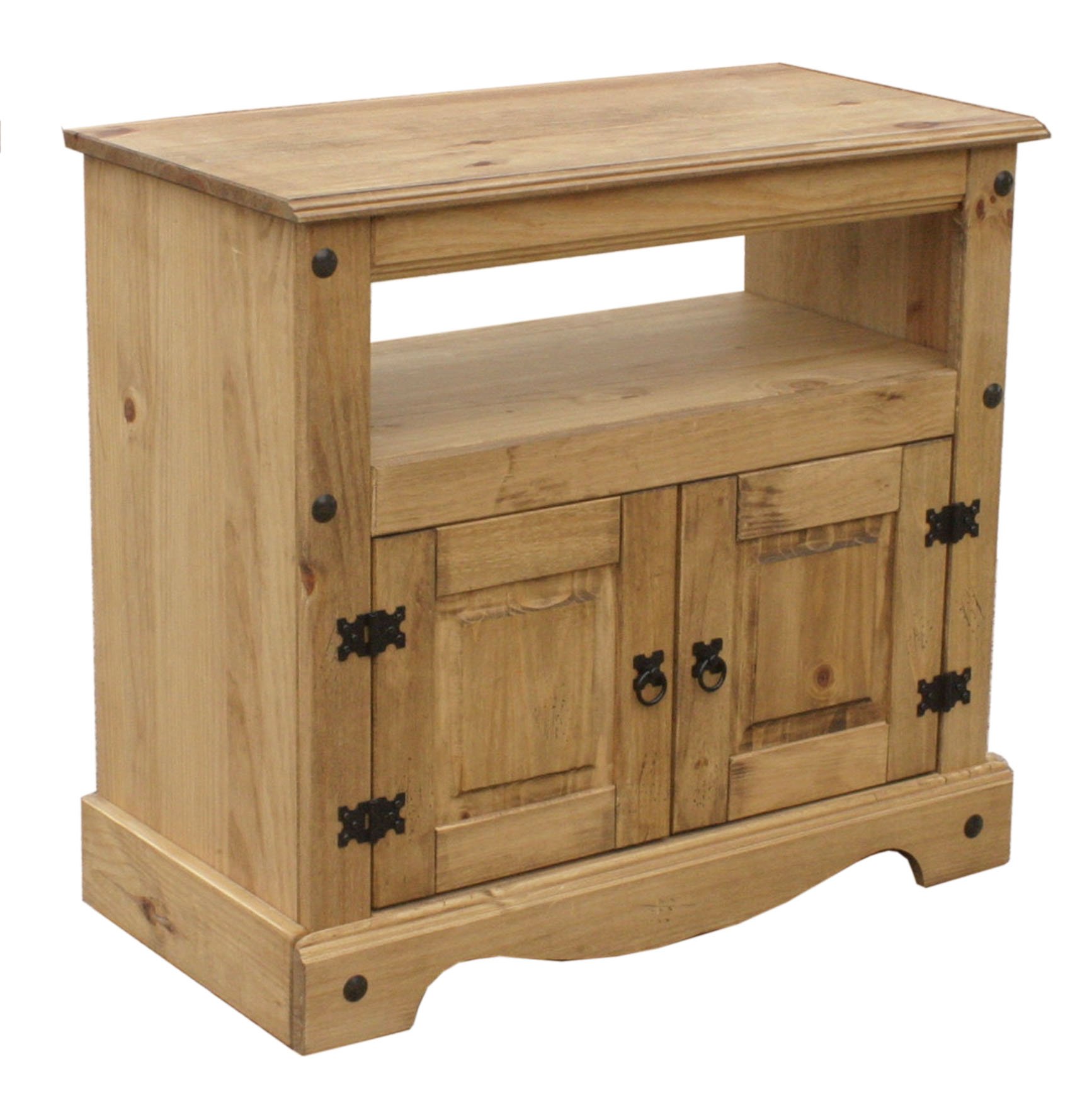 Vida Designs Corona TV Cabinet, Straight Unit, Stand With Shelf and Media Storage, Solid Pine Wood