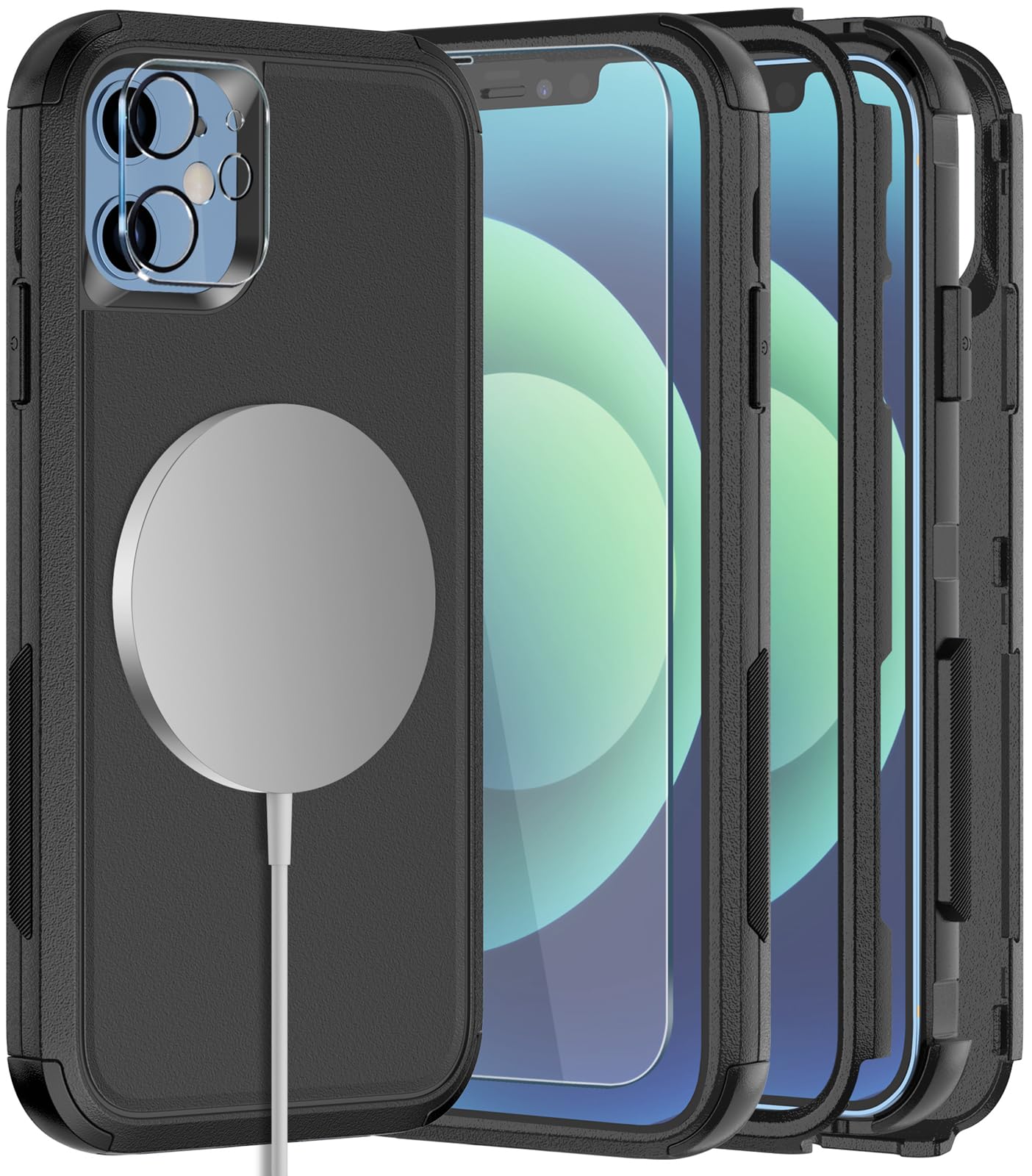 Photo 1 of Diverbox for iPhone 12 case, iPhone 12 Magnetic case [with Screen Protector and Camera Lens Protector ] 2 Pack [15 FT Military Grade Drop Protection] Heavy Duty Shockproof Phone Case (Black)