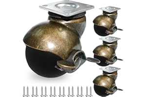MySit Plate Brass TPR Ball Casters with Brake Heavy Duty Vintage Antique Furniture Swivel Caster 2 Inch for Furniture Legs, Cabinet, Sofa 4 Pack