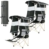 CDEN Canopy Chair, Chair with Shade, Umbrella Chairs, Foldable Camping Chairs, with Detachable Footrest, Cooler Bag, Cup Holder, for Camping, Picnic, Sports, Patio, Traveling (2 Pack)