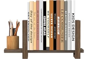 YUELGUANG Adjustable Desktop Bookshelf Wooden Desk Book Holder Organizer Tabletop Bookshelf Mini Book Shelf Magazine Files Letters Storage Racks for Home Office Supplies, Great for Small Space, Dark Brown