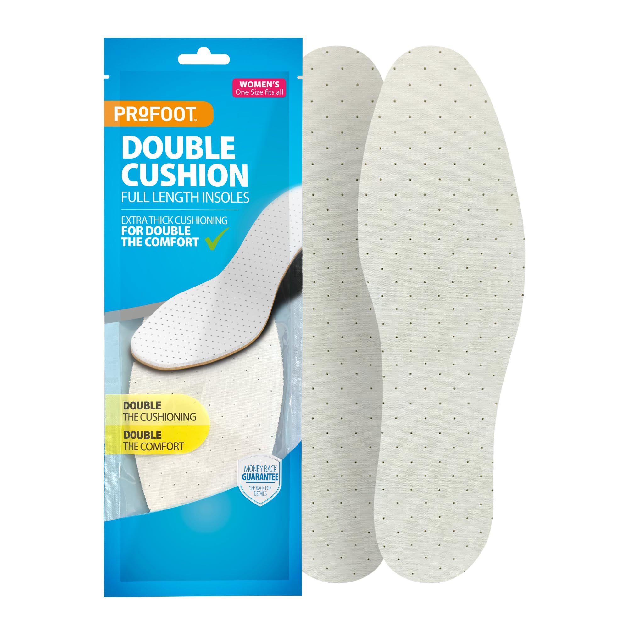 Profoot Insoles for Women, Double Cushion Full Length Shoe Inserts with Extra Thick Cushioning, Double Layer Insole For Everyday Comfort, Promotes Better Airflow, Trim to Fit, One Size, 1 Pair