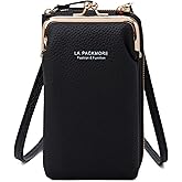 La Packmore Small PU Leather Cell Phone Crossbody Bag Purses Clear Mini Phone Pouch Purse with Card Slots Compatible for iPhone/Samsung Galaxy (Black)