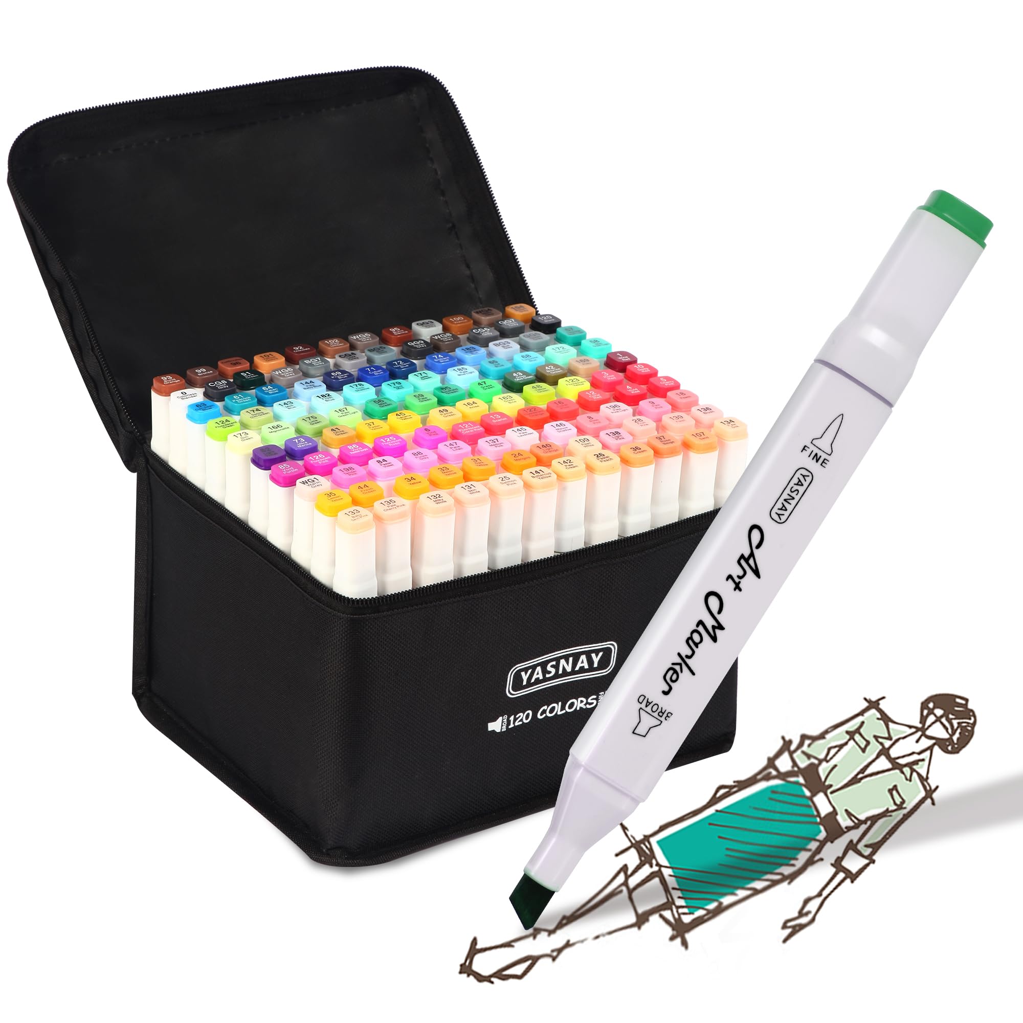 YASNAY Alcohol Markers, 120 Colors Dual Tip Art