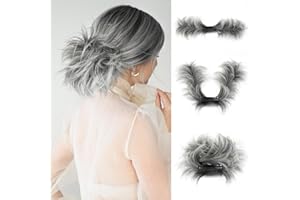 YOUNGWAYS Messy Bun Hair Piece Side Comb Clip in Hair Bun Hairpiece for Women Short Natural Straight Versatile Adjustable Styles Easy Hair pieces (Salt Pepper-S)