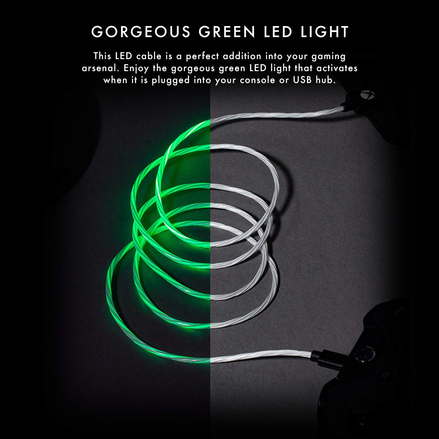 Numskull NS2179 Official Xbox One Micro USB Cable Green LED Cable 1.5m, Fast Charging Play and Charge Lead - Image 3