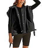 RIATOUR Women's Fleece Vest Oversized Fuzzy Sherpa Jacket Warm Sleeveless Button Down Outwear with Pockets (Black-M)