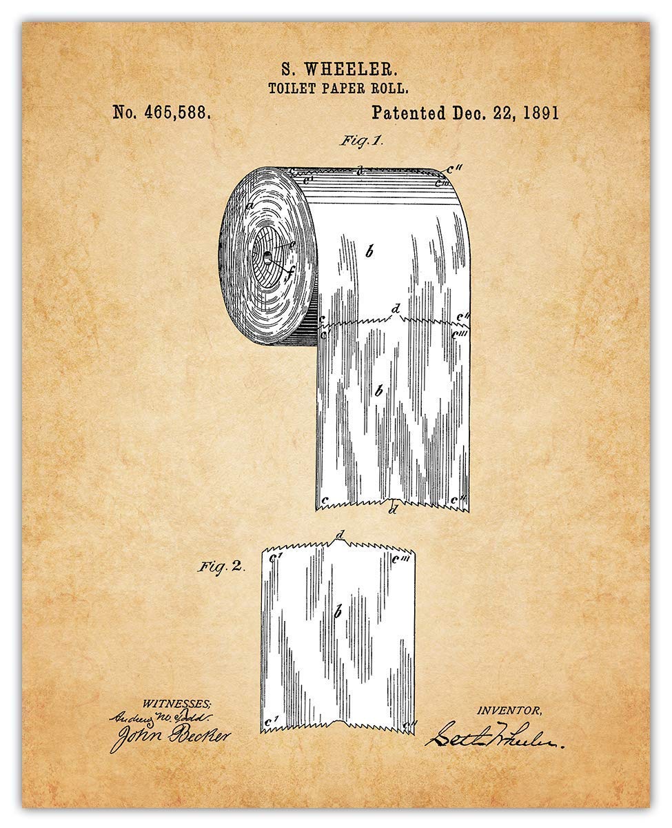 Vintage Toilet Paper Patent Wall Art Print Unframed 8x10