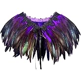 ZAKIA Women's Black Natural Feather Shawl Cape Gothic Feather Shrug Poncho Collar Halloween Cosplay Costume