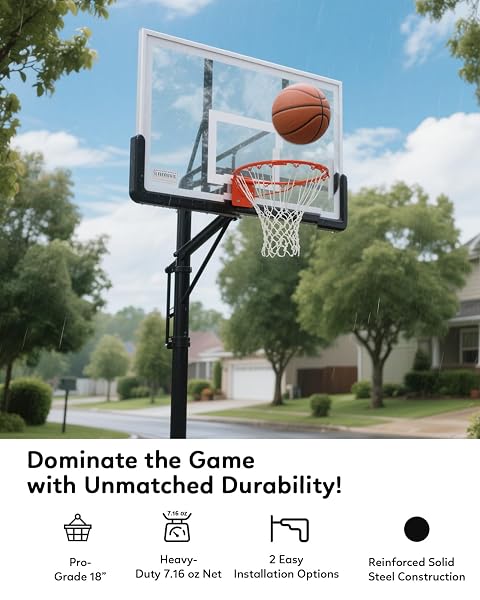 HEAVY DUTY REPLACEMENT BASKETBALL RIM – 18″ SOLID STEEL WITH HEAVY-DUTY NET, PRO-GRADE BASKETBALL HOOP RIM, WALL-MOUNT & HOOP REPLACEMENT, DOUBLE SPRING BASKETBALL HOOP RIM & COMPLETE INSTALLATION KIT