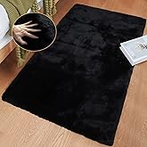 ORINOVA Faux Rabbit Fur Rug Machine Washable Area Rugs Black Fur Rug for Living Room Fuzzy Rugs for Bedroom Teen Room Decor S