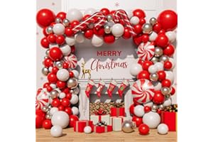 Beaumode Christmas Balloon Arch Garland Kit 150pcs Red White Silver Balloons With Candy Cane Swirl Foil Balloons Xmas Merry Christmas Friendsmas Winter Santa Claus Ugly Sweater Party Decoration (Red)