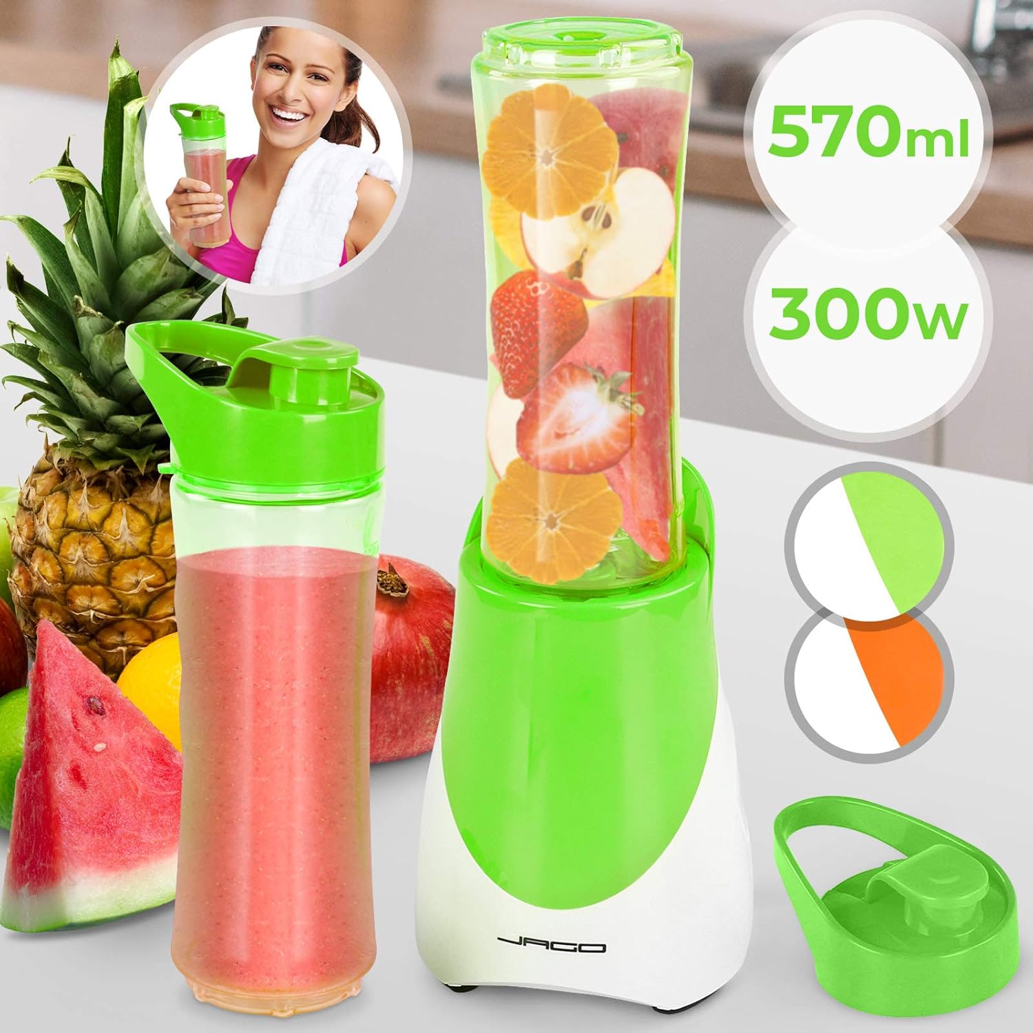 Mini Frullatore Smoothie con 1 Agitatore, Volume 570 ml, Potenza