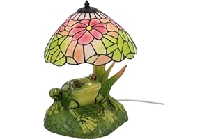 Stained Glass Frog Lamp with Green Base –7.3 Inch Artistic Night Light for Home Desk Decor Nursery Living Room