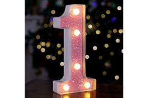 TRONSBOO LED Letter Lights Pink Glitter Marquee Letters Light Up Alphabet Letters Sign Battery Powered for Home Party Decoration Night Bar Wedding Birthday Christmas Lamp Girls Gift - Number 1