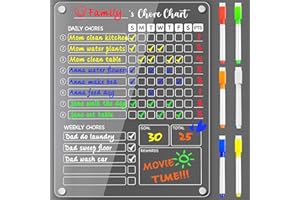 PigPotParty Acrylic Magnetic Chore Chart for Kids, Chores Checklist Reward Chart Responsibility Chart for Multiple Kids Teens Adults, 9.5x12 Clear Fridge Chore Board 1PCS with 6 Markers