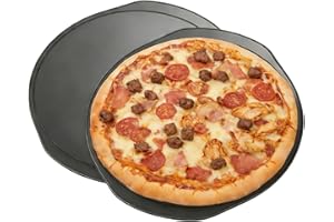 2-Pack 13-Inch Round Pizza Pans, Non-Stick Carbon Steel Baking Sheets for Even Cooking, Oven-Safe Solid Pizza Pan Set for Hom