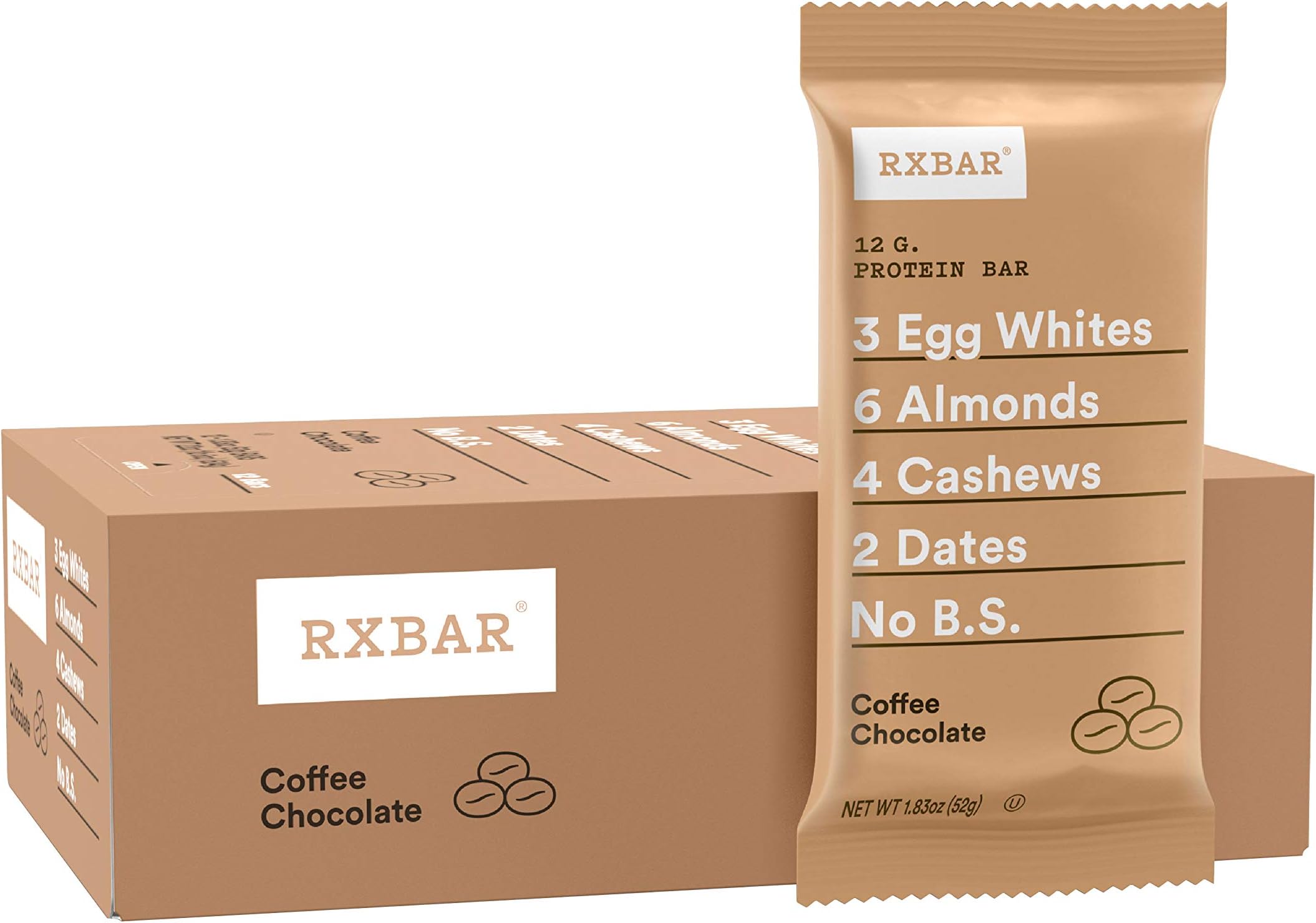RXBAR, Coffee Chocolate, Protein Bar, 1.83 Ounce (Pack of 12), High Protein Snack, Gluten Free