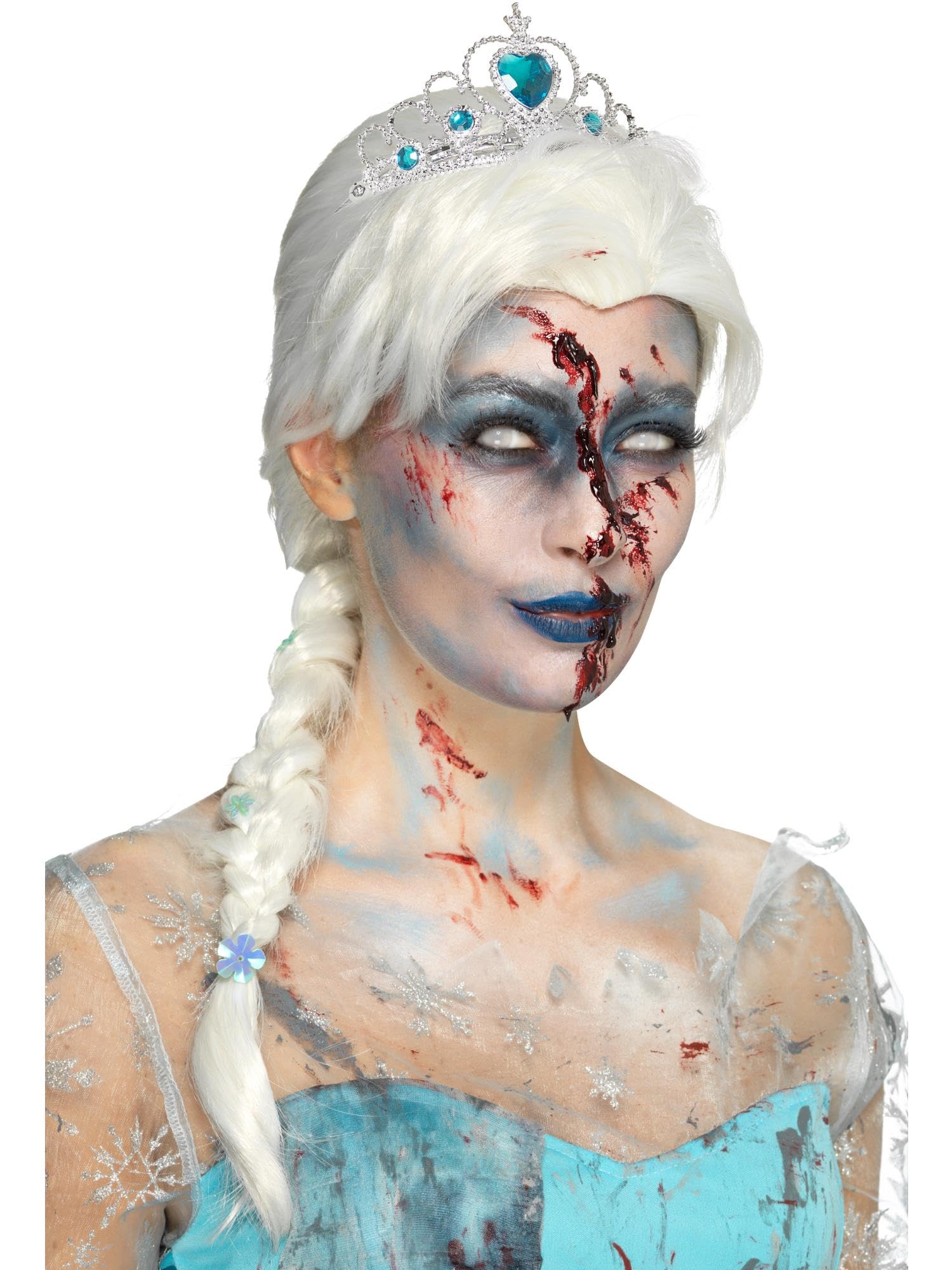 Smiffys Zombie Froze To Death Wig, White with Snowflake Jewels, Halloween Twisted Fairytale Fancy Dress, Storybook Character Dress Up Wigs