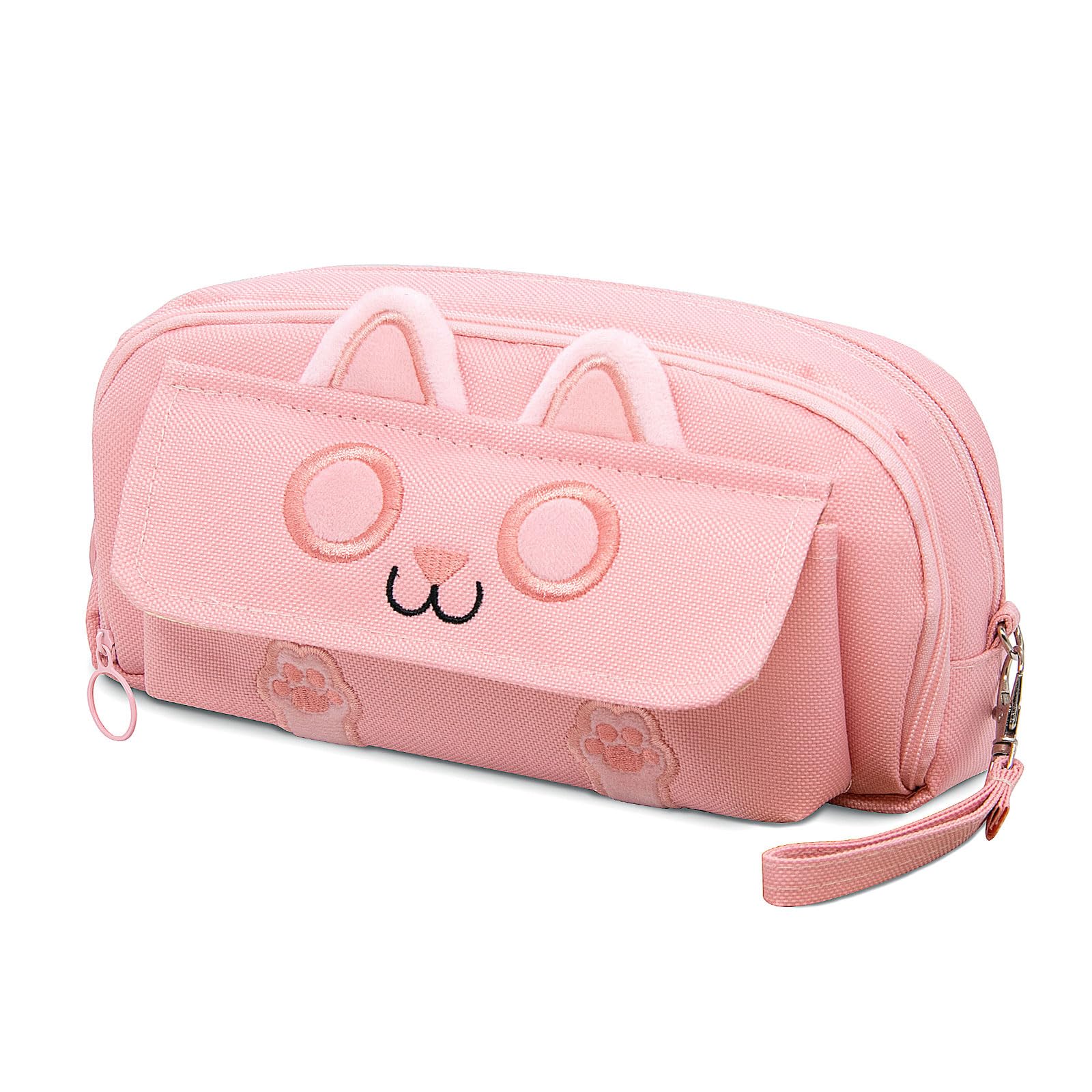 LJCZKA Cute Cat Pencil Case Large Capacity for Girls, Cat Pen Bags with 4 Compartments, Pencil Pouch Stationery Organizer for Office College School
