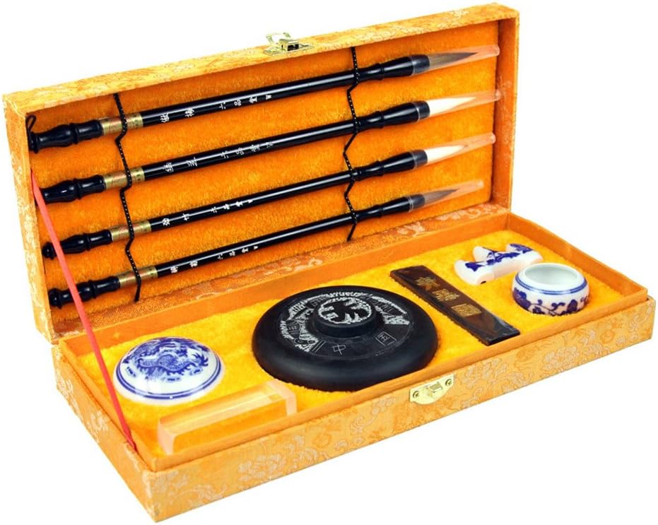 Chinese  Calligraphy  Writing  Kit  for Beginners Including Four Seasons Writing Brush Sumi Brushes,chinese Ink Stone,lead Holder,stone Seal and Oil Inks