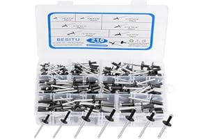 Besitu 210Pcs Black Pop Rivets Assortment Kit, 1/8" 3/16" 1/4" Large Flange Solid Rivets Set Aluminum Grip Stainless Steel Ma