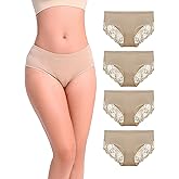 LIQQY Women's Underwear Lace Back Side Briefs Mid Rise Ladies Full Coverage Panties Regular & Plus Size 4 Pack