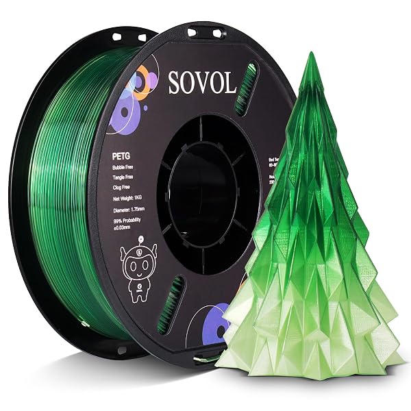 SOVOL 3D PRINTER PETG FILAMENT 1.75MM, GRADIENT MULTICOLORS FILAMENTS MATERIAL, 1KG (2.2LBS), DIMENSIONAL ACCURACY +/- 0.03 MM, FIT MOST FDM PRINTER, GREEN