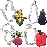 LILIAO Vegetable Cookie Cutter Set, 4-pc, Corn, Eggplant, Beetroot, Pepper Biscuit Sandwich Cutters, Stainless Steel, by J.Co
