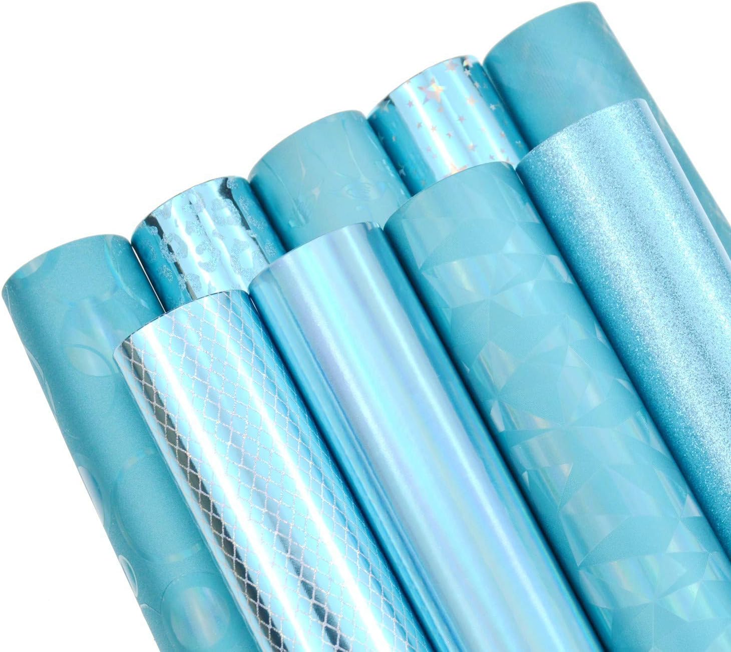 9 Pieces 8x6 Inch Blue Faux Leather Sheets Include Holographic Leather Sheets, Fine Glitter Leather Sheets for Leather Bows and Earrings Making