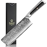 Sunnecko Damascus Kitchen Knife 7 Inch Cleaver Knife VG-10 Stainless Steel Chopping Knife with Solid Handle Nakiri Knife Perfect for Professional Use or Home Cooking Enthusiast