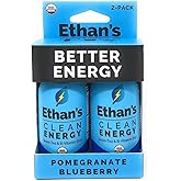 Ethan's Organic Clean Energy Shots Pomegranate Blueberry, Sugar Free Natural Pre-Workout Focus Boost, Gluten Free, Vegan, B6 & B12 Vitamin C with Green Tea Extract and Guayusa (2 Pack of 2oz Shots)