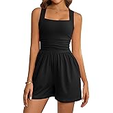 LOOKBOHO Women's Rompers Atheletic Workout Jumpsuit Square Neck Waist Corset Sexy Short Jumpsuits One Piece Bodysuits