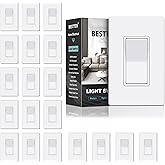 BESTTEN 20 Pack Single Pole Decorator Light Switch with Screwless Wallplate, Paddle Rocker Wall Switch,15A 120/277V, On/Off I