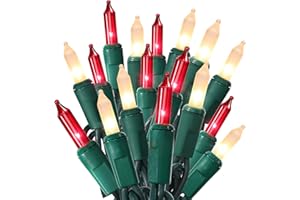 ODEETRONIC Red & White Christmas Lights, 21.63ft 100 Count Incandescent Green Wire Christmas String Lights, Connectable UL Certified Xmas Fairy Tree Light, Outdoor/Indoor Mini Light for Wedding Party